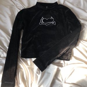 black velvet top with diamond heart design